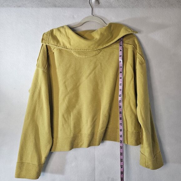C & C California Mustard Yellow Crop Sweatshirt Distressed Hem Trim Sz M - Picture 2 of 5